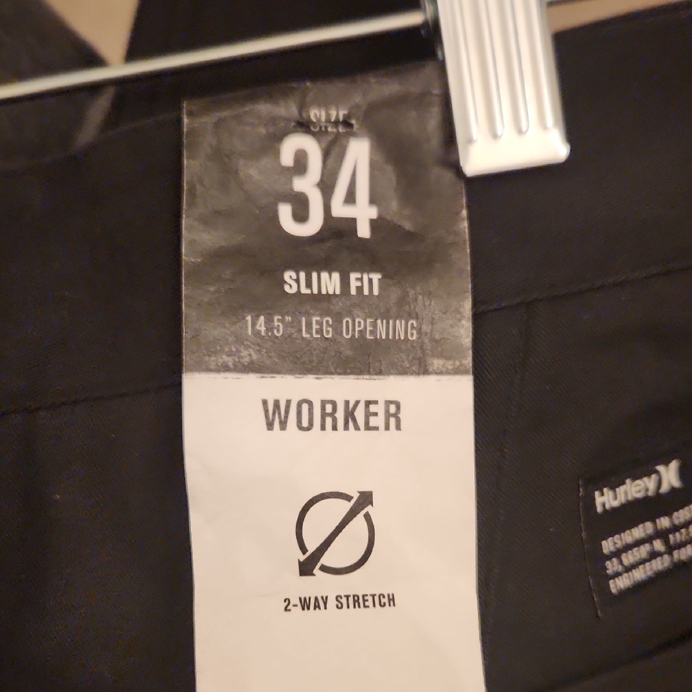 NWT Hurley Men's Black Slim Fit Worker Icon Pant Size 34x34 - Picture 14 of 16